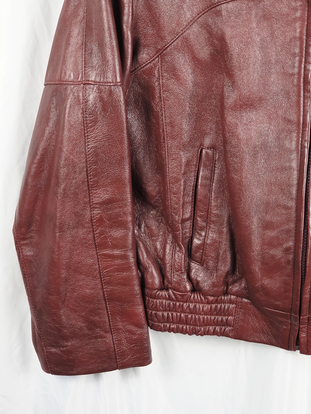Lapiel Burgundy Leather Bomber Zip Up Jacket Size 42 - Picture 3 of 16